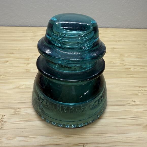 Vintage Hemingray No. 42 Blue Green Glass Railroad RR Telegraph Insulator Cap - Picture 1 of 5